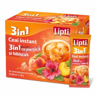 Lipti - Ceai instant 3‑în‑1 cu piersică și hibiscus 18 g – 20 bucăți în cutie