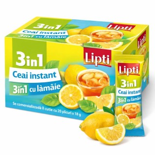 Lipti - Ceai instant 3‑în‑1 cu lămâie 18 g – 20 bucăți în cutie